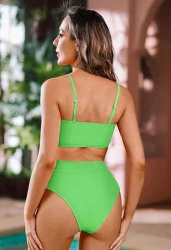 Pink Queen Women'S Removable Strap High Waist Bikini Set Swimsuit Green S | Trendy, Supportive & Durable thumbnail 5
