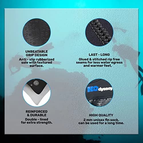 H2ODYSSEY 2mm Neoprene Fin Socks – Anti‑Blister Water Socks for Swimming & Diving (Ankle, Black, Medium) thumbnail 6