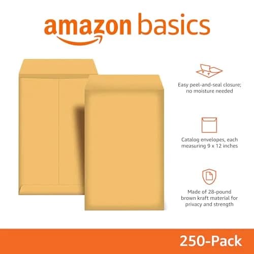 Amazon Basics Catalog Self Seal Mailing Envelopes 9" x 12" Brown Kraft 250-Pack | Peel & Seal Closure thumbnail 2