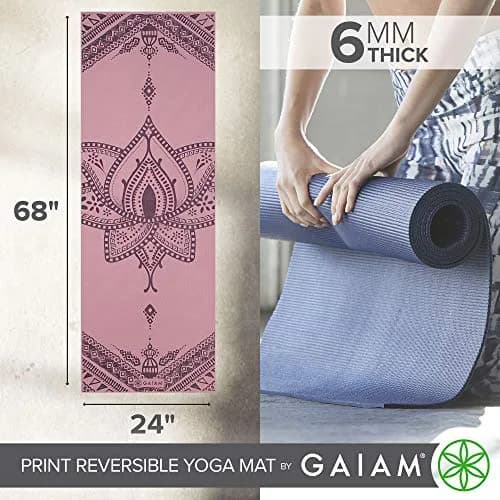 Gaiam Reversible Yoga Mat, 6mm Thick Print Mat (Inner Peace) | Non-Slip, Cushioned, Reversible thumbnail 4