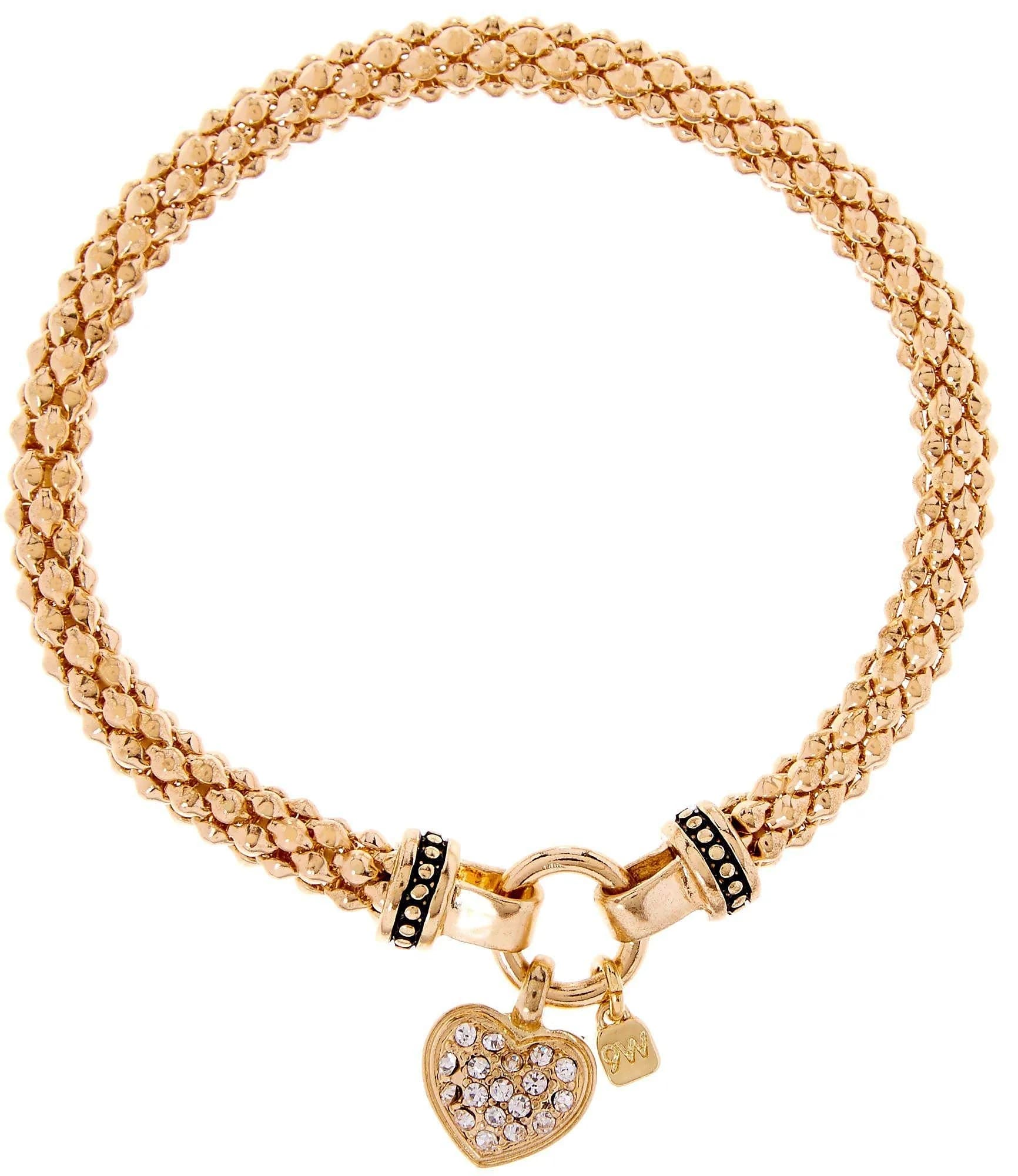 Nine West Pave Heart Stretch Bracelet Gold Tone 2.25in (5.7cm) Diameter | Sparkles Beautifully - main product image