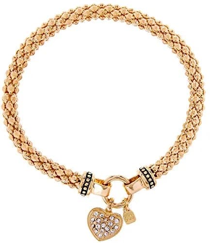 Nine West Pave Heart Stretch Bracelet Gold Tone 2.25in (5.7cm) Diameter | Sparkles Beautifully thumbnail 1