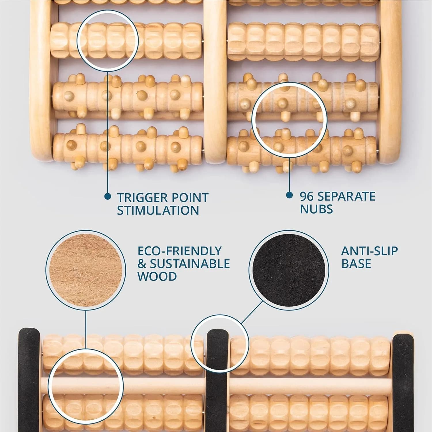 TheraFlow Wooden Foot Massager Roller with Reflexology Nubs | Deep Tissue & Plantar Fasciitis Relief - view 6