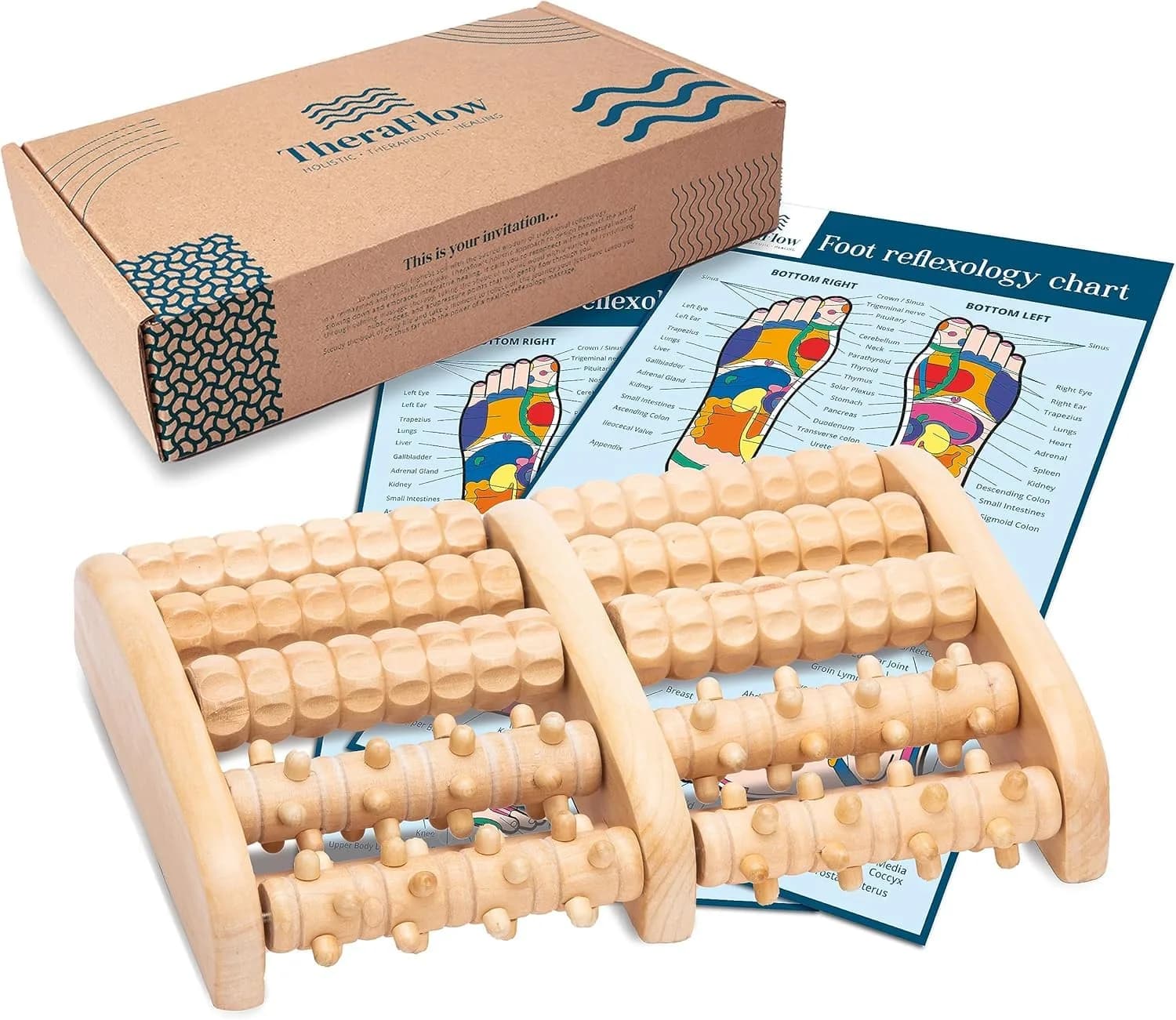 TheraFlow Wooden Foot Massager Roller with Reflexology Nubs | Deep Tissue & Plantar Fasciitis Relief - main product image