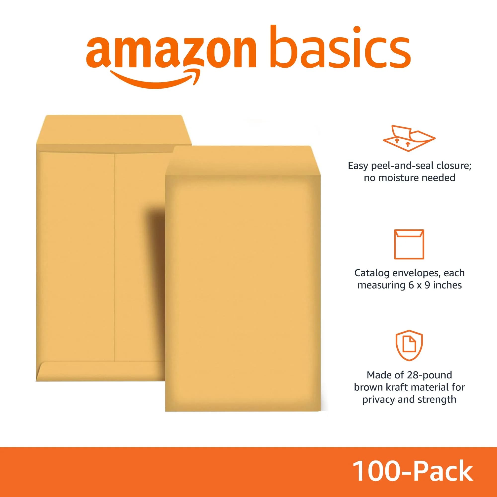 Amazon Basics Self Seal Catalog Envelopes 6" x 9" Brown Kraft 100-Pack | Opaque & Durable for Business Mail - view 2