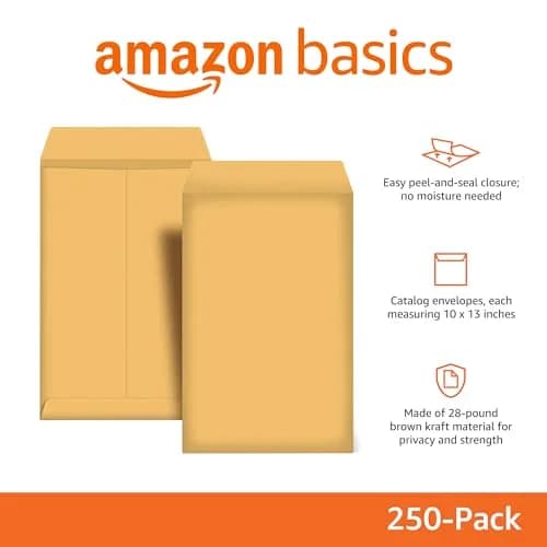 Amazon Basics Catalog Self Seal Mailing Envelopes 10 x 13 Inch Brown Kraft 250-Pack | Peel and Seal Closure thumbnail 2