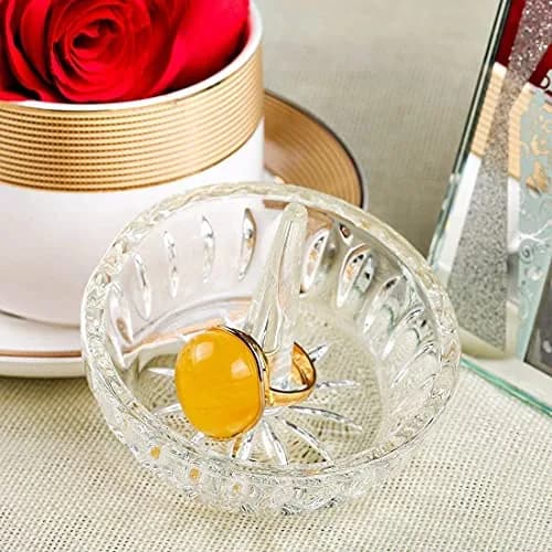 H&D HYALINE & DORA Crystal Ring Holder Dish 8 cm (3.1") | Elegant Clear Round Jewelry Organizer for Vanity thumbnail 8