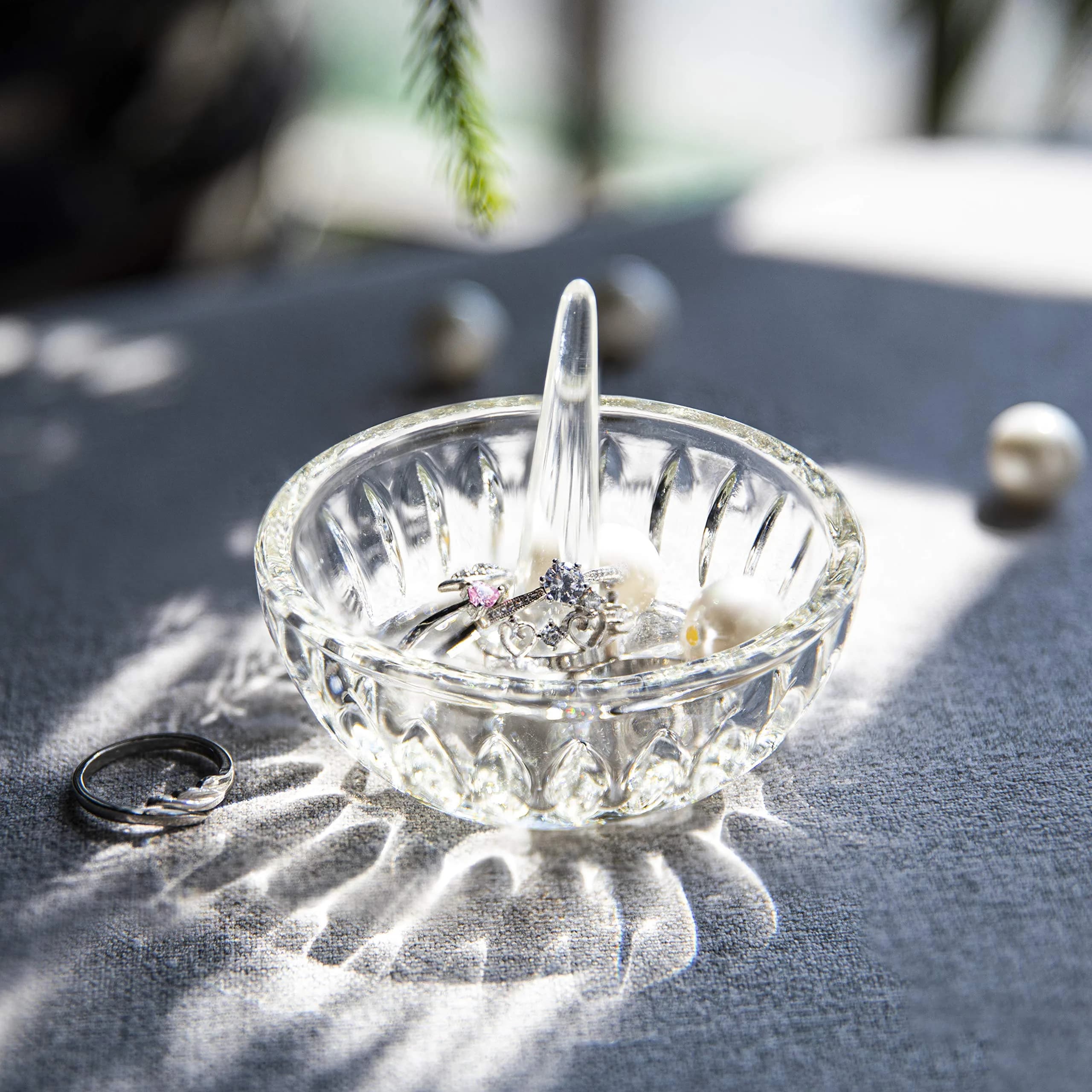 H&D HYALINE & DORA Crystal Ring Holder Dish 8 cm (3.1") | Elegant Clear Round Jewelry Organizer for Vanity - view 2
