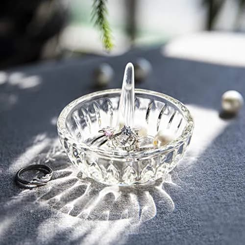 H&D HYALINE & DORA Crystal Ring Holder Dish 8 cm (3.1") | Elegant Clear Round Jewelry Organizer for Vanity thumbnail 2