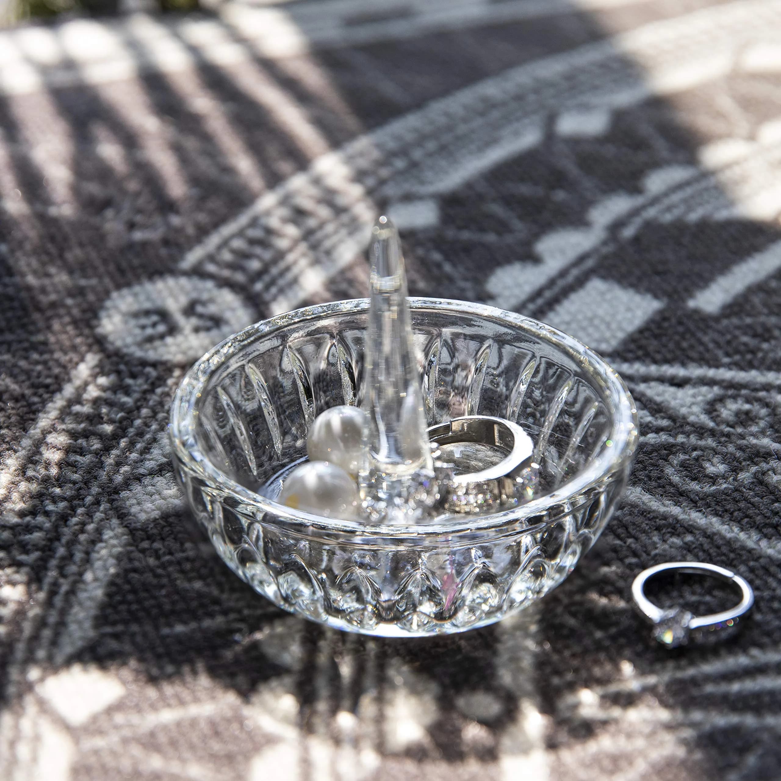 H&D HYALINE & DORA Crystal Ring Holder Dish 8 cm (3.1") | Elegant Clear Round Jewelry Organizer for Vanity - view 4
