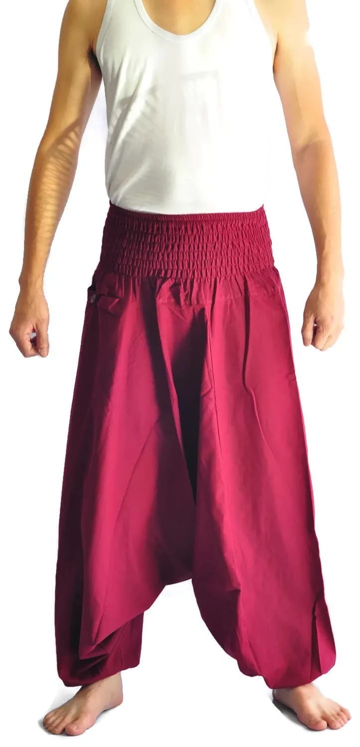 Siam Trendy Red Pant | Unisex Baggy Yoga Hippie Boho Aladdin Pants (One Size, Cotton)