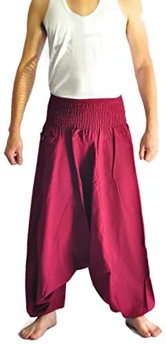 Siam Trendy Red Pant | Unisex Baggy Yoga Hippie Boho Aladdin Pants (One Size, Cotton) thumbnail 1