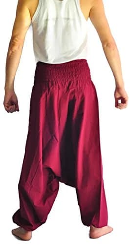 Siam Trendy Red Pant | Unisex Baggy Yoga Hippie Boho Aladdin Pants (One Size, Cotton) thumbnail 2