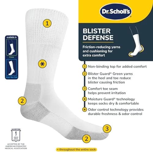 Dr. Scholl's Men's Advanced Relief BlisterGuard Crew Socks 2 Pair | Blister Prevention & All-Day Comfort (115 characters) thumbnail 4