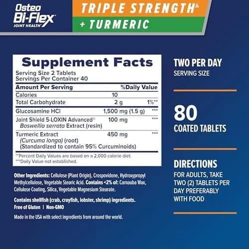 Osteo Bi-Flex Triple Strength Glucosamine Supplement with Turmeric 80 Count | Supports Joint Comfort & Mobility thumbnail 2