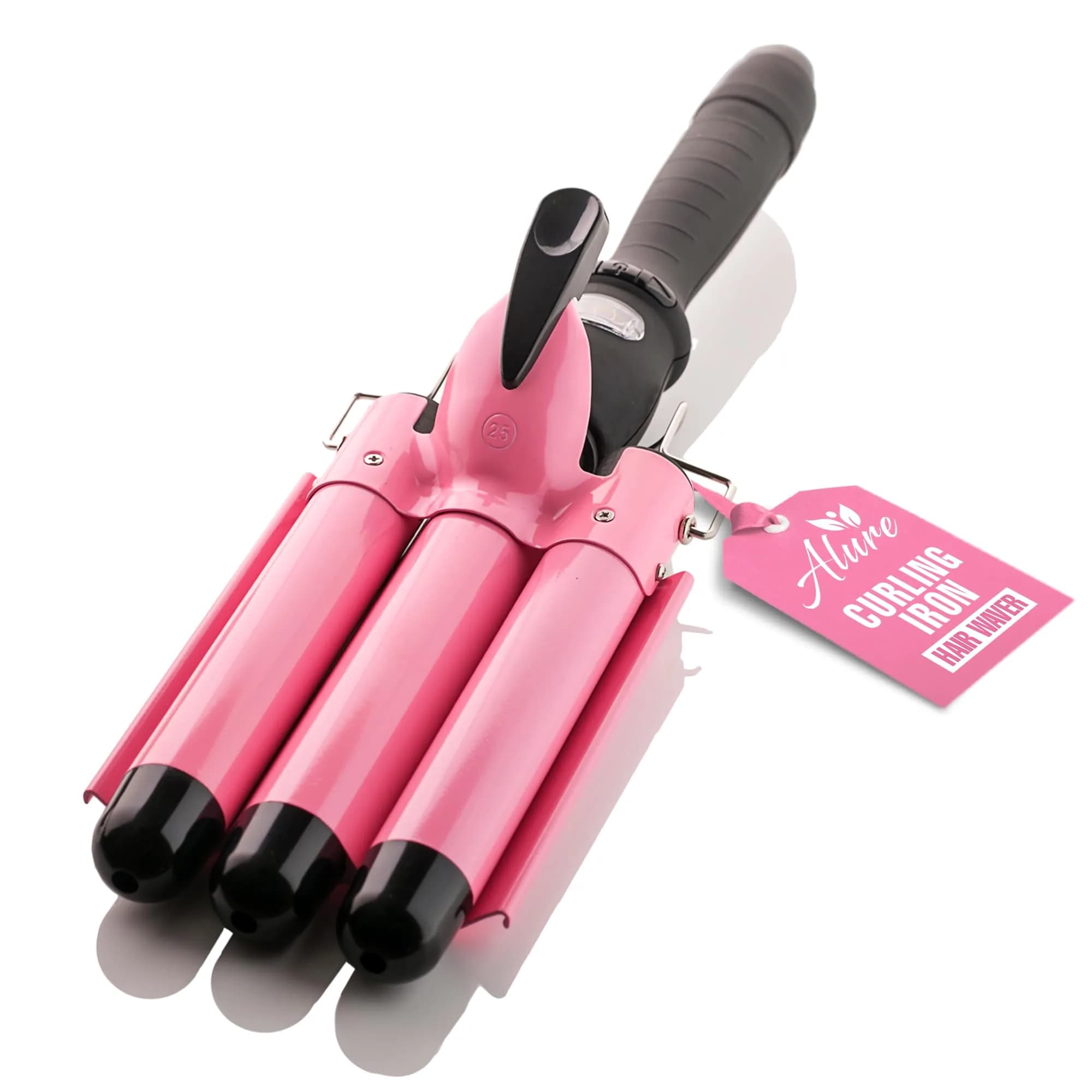 Alure Three Barrel Curling Iron Wand Hair Waver 1 Inch Ceramic Tourmaline Dual Voltage — Pink