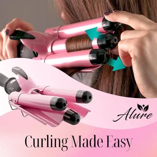 Alure Three Barrel Curling Iron Wand Hair Waver 1 Inch Ceramic Tourmaline Dual Voltage thumbnail 7