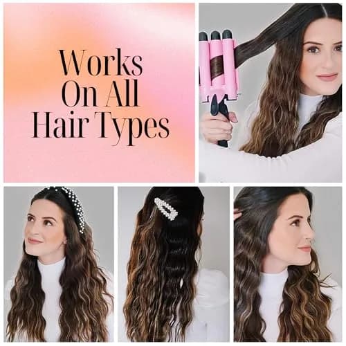 Alure Three Barrel Curling Iron Wand Hair Waver 1 Inch Ceramic Tourmaline Dual Voltage thumbnail 2