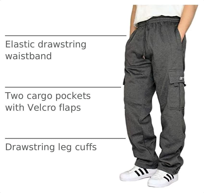 DREAM USA Heavyweight Fleece Cargo Sweatpants, Charcoal, 5X-Large | Heavy Duty Baggy Style for Big & Tall Men thumbnail 5