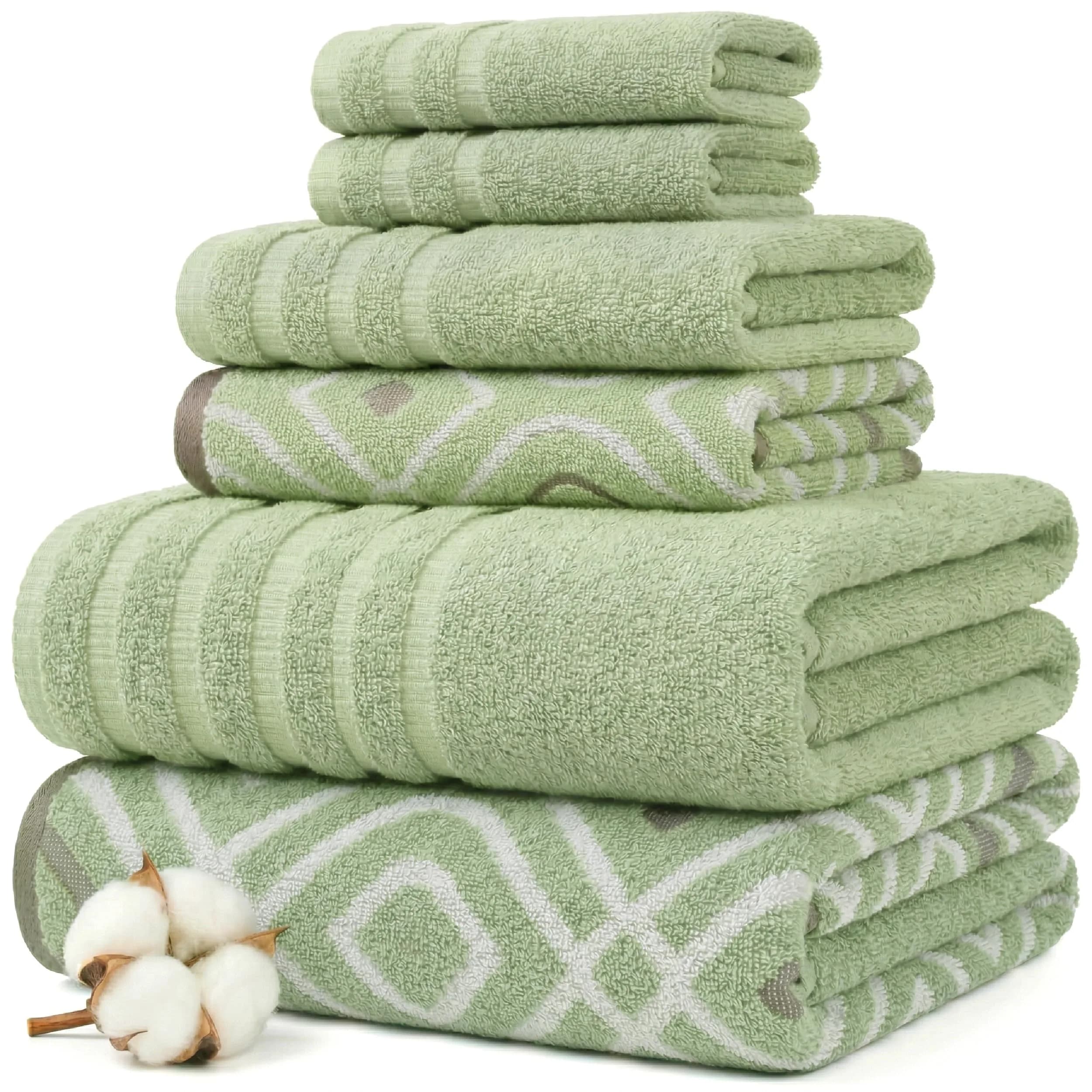 Modern Threads 6 Piece Cotton Bath Towel Set – Reversible Diamond Pattern, 550 GSM, Sage Green