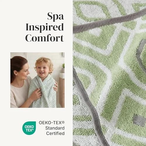 Modern Threads 6 Piece Cotton Bath Towel Set – Reversible Diamond Pattern, 550 GSM, Sage Green thumbnail 4