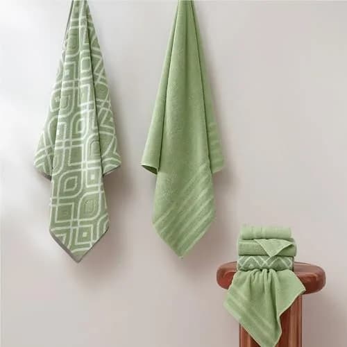 Modern Threads 6 Piece Cotton Bath Towel Set – Reversible Diamond Pattern, 550 GSM, Sage Green thumbnail 2