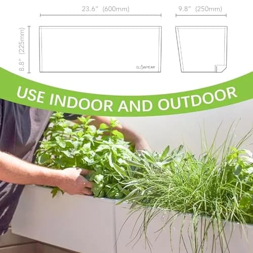 Glowpear Self Watering Planter Box - 23.6" | Scalable Wall Mount, Indoor Outdoor, White, UV Stable, BPA-Free, Modular thumbnail 5