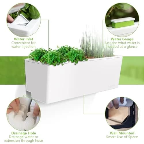 Glowpear Self Watering Planter Box - 23.6" | Scalable Wall Mount, Indoor Outdoor, White, UV Stable, BPA-Free, Modular thumbnail 6