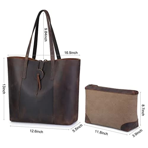 S-ZONE Vintage Crazy Horse Leather Tote Bag for Women Large Shoulder Purse | Retro & Durable thumbnail 4