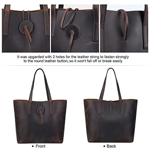 S-ZONE Vintage Crazy Horse Leather Tote Bag for Women Large Shoulder Purse | Retro & Durable thumbnail 6