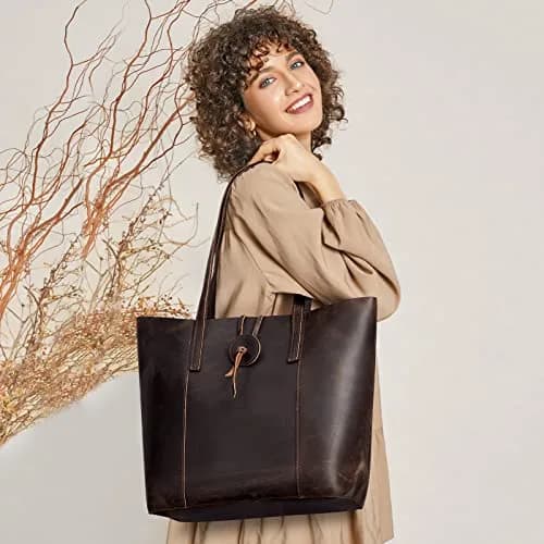 S-ZONE Vintage Crazy Horse Leather Tote Bag for Women Large Shoulder Purse | Retro & Durable thumbnail 2