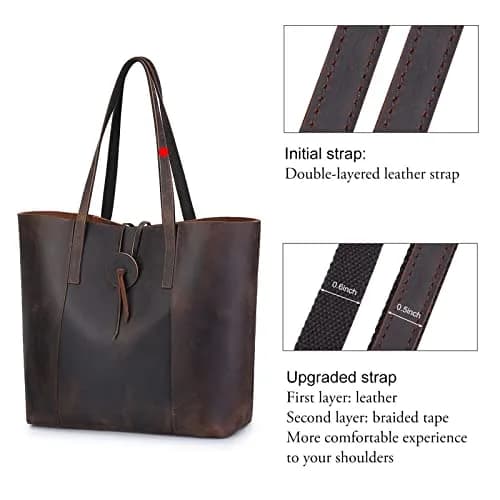 S-ZONE Vintage Crazy Horse Leather Tote Bag for Women Large Shoulder Purse | Retro & Durable thumbnail 3