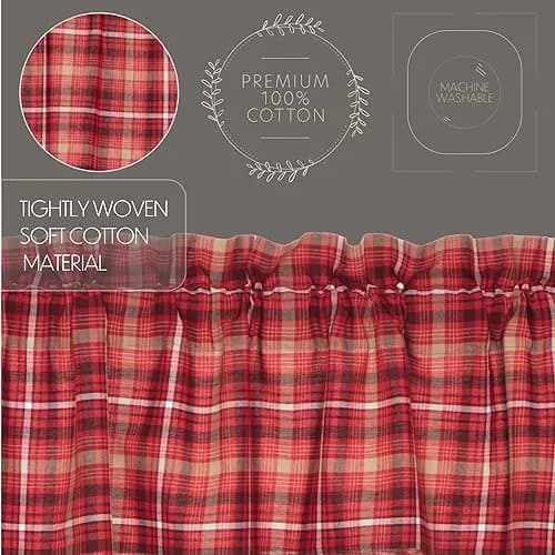VHC Brands Rustic Red Plaid Braxton Scalloped Curtain for Kitchen & Dining Room Valance 16x60 | Americana Rustic Style thumbnail 4