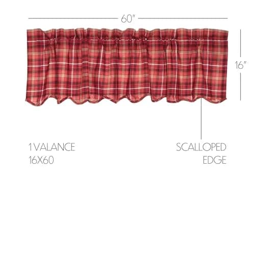 VHC Brands Rustic Red Plaid Braxton Scalloped Curtain for Kitchen & Dining Room Valance 16x60 | Americana Rustic Style thumbnail 2