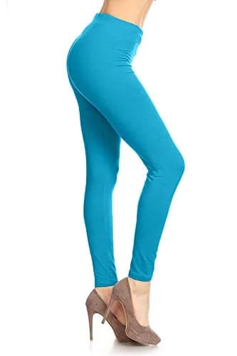 Leggings Depot Womens 1" Waistband High Waisted Solid Leggings Pants (Full Length, Turquoise, One Size Plus) | Soft, Stretchy, Comfortable thumbnail 1