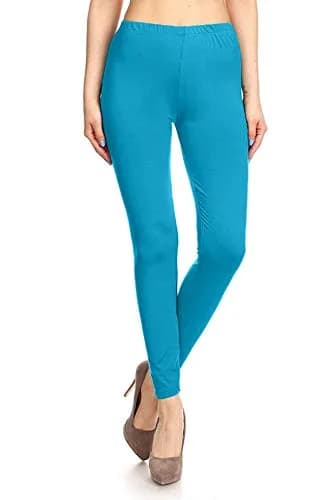 Leggings Depot Womens 1" Waistband High Waisted Solid Leggings Pants (Full Length, Turquoise, One Size Plus) | Soft, Stretchy, Comfortable thumbnail 2