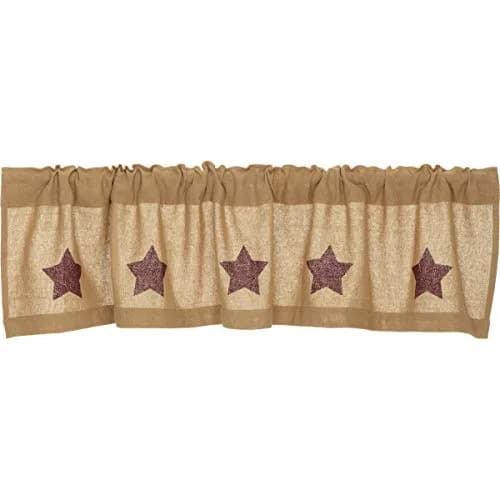 VHC Brands Burlap Natural with Burgundy Stars Primitive 16"x72" Valance Tan Cotton Window Curtains thumbnail 4