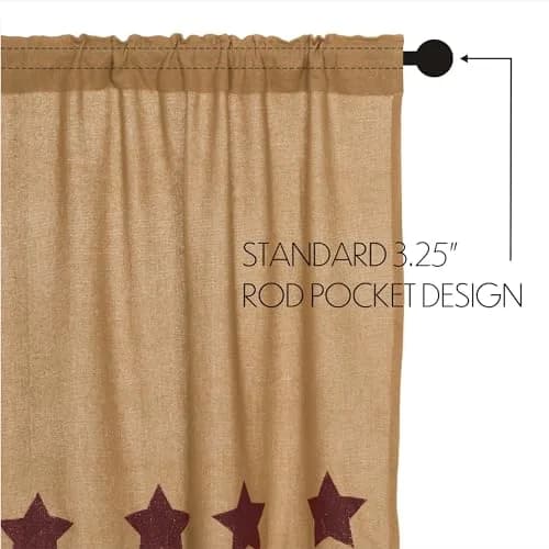 VHC Brands Burlap Natural with Burgundy Stars Primitive 16"x72" Valance Tan Cotton Window Curtains thumbnail 6