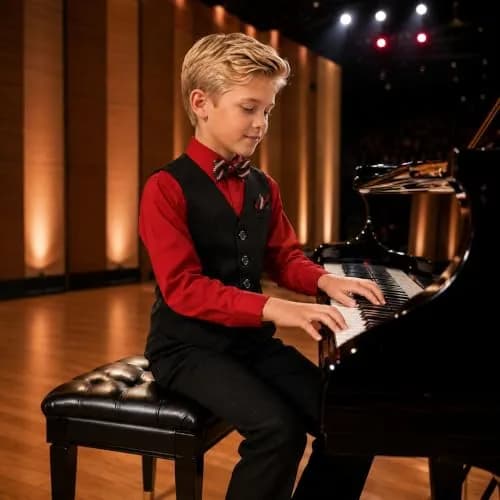 Johnnie Lene JL40 Pinstripe Boys Formal Dresswear Vest Set (14, Black/Lilac) | Complete 5-Piece Suit for Special Occasions thumbnail 4