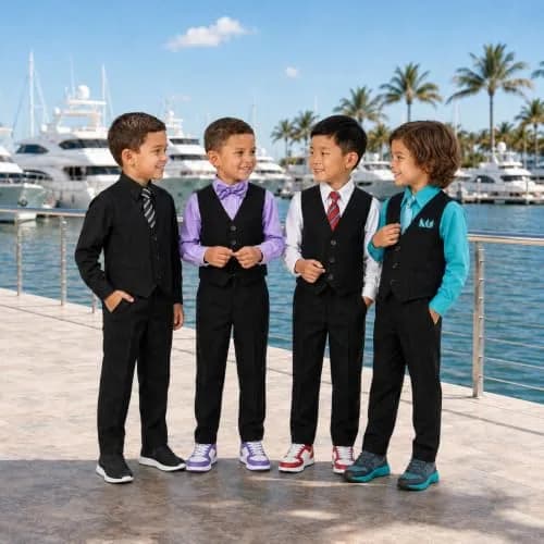Johnnie Lene JL40 Pinstripe Boys Formal Dresswear Vest Set (14, Black/Lilac) | Complete 5-Piece Suit for Special Occasions thumbnail 5