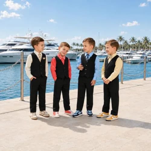 Johnnie Lene JL40 Pinstripe Boys Formal Dresswear Vest Set (14, Black/Lilac) | Complete 5-Piece Suit for Special Occasions thumbnail 6