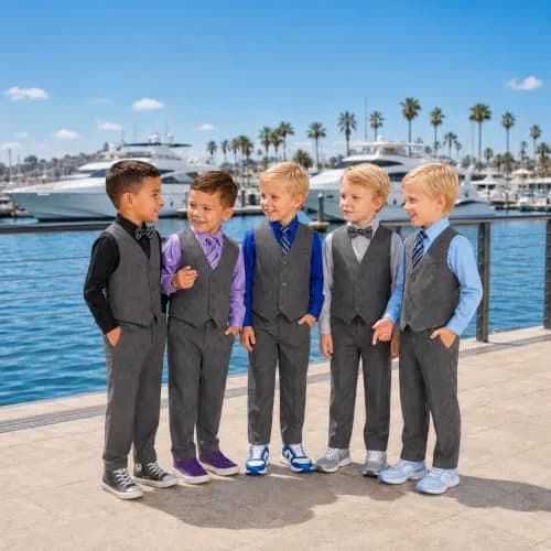 Johnnie Lene JL40 Pinstripe Boys Formal Dresswear Vest Set (14, Black/Lilac) | Complete 5-Piece Suit for Special Occasions thumbnail 7