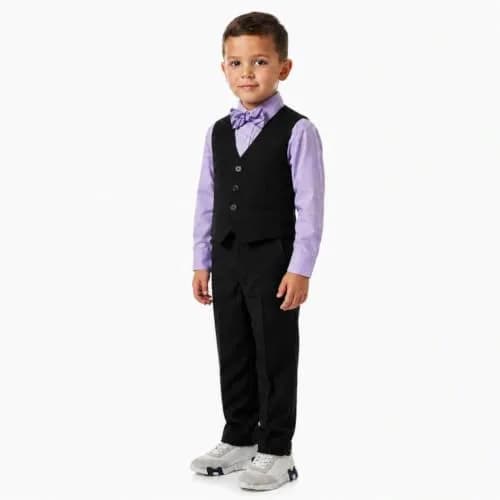 Johnnie Lene JL40 Pinstripe Boys Formal Dresswear Vest Set (14, Black/Lilac) | Complete 5-Piece Suit for Special Occasions thumbnail 2