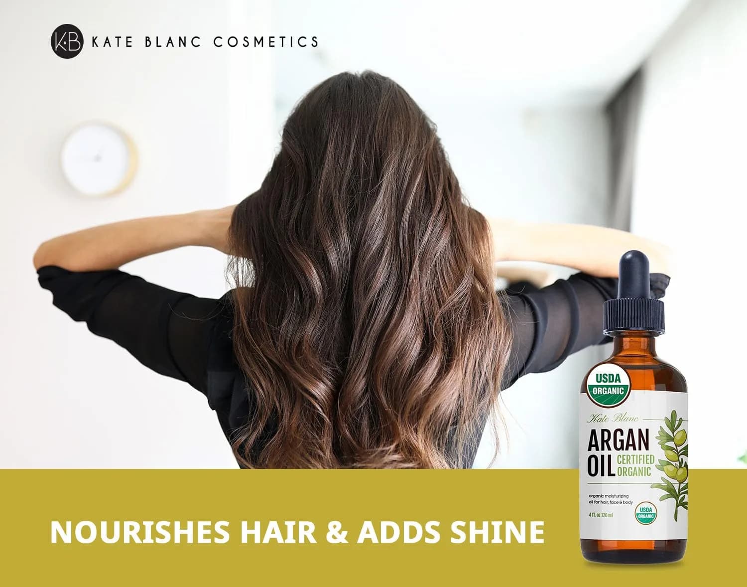 Kate Blanc Cosmetics USDA Certified Organic Argan Oil for Hair, Face & Skin 120ml (4 Fl Oz) | Pure Cold-Pressed Moroccan Oil for Growth & Shine - view 3