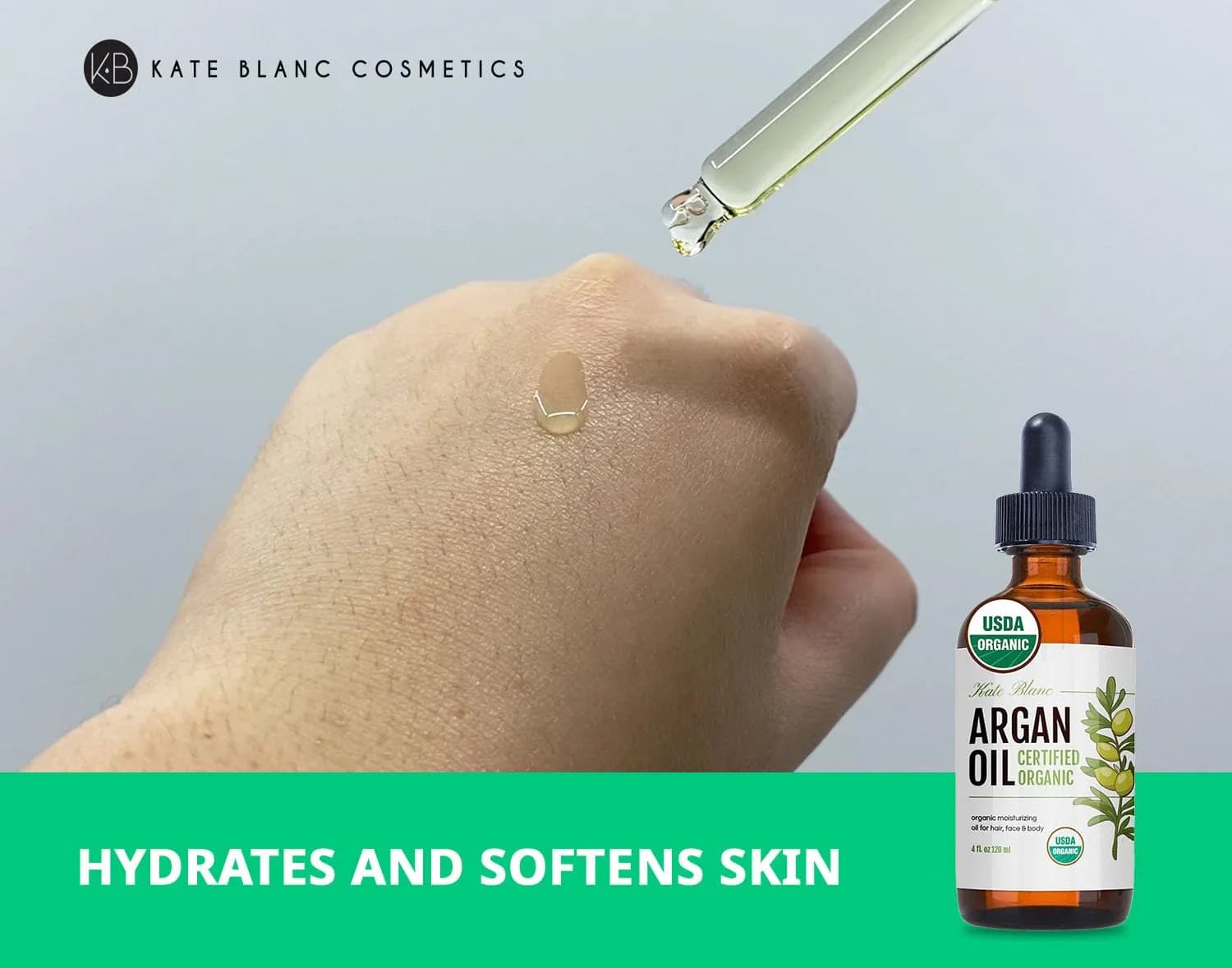 Kate Blanc Cosmetics USDA Certified Organic Argan Oil for Hair, Face & Skin 120ml (4 Fl Oz) | Pure Cold-Pressed Moroccan Oil for Growth & Shine - view 4