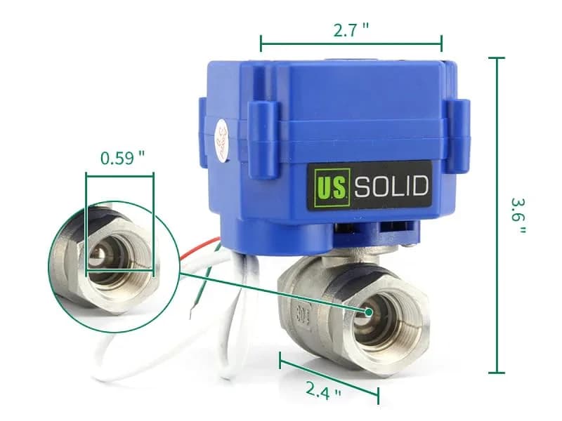 U.S. Solid Motorized Ball Valve 1/2" (15mm) NSF Certified 304SS Full Port, 9-24V AC/DC Auto Return thumbnail 5
