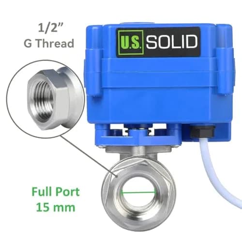 U.S. Solid Motorized Ball Valve 1/2" (15mm) NSF Certified 304SS Full Port, 9-24V AC/DC Auto Return thumbnail 3