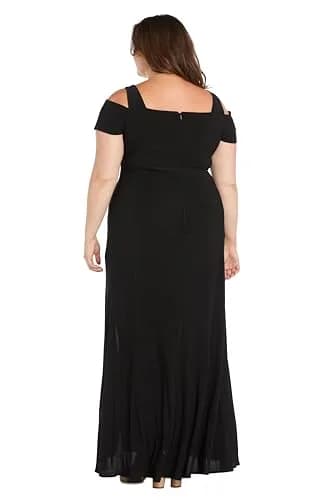 Nightway Women's Elegant Cold Shoulder Maxi Dress | Front Slit Evening Gown in Black thumbnail 3