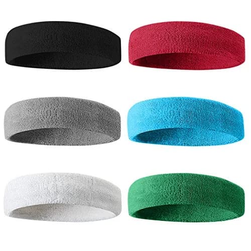 BEACE Sweatbands Sports Headband for Men & Women | Moisture Wicking Cotton Terry Cloth Headband (6PCS) thumbnail 1