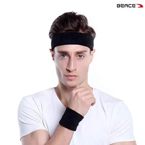 BEACE Sweatbands Sports Headband for Men & Women | Moisture Wicking Cotton Terry Cloth Headband (6PCS) thumbnail 4